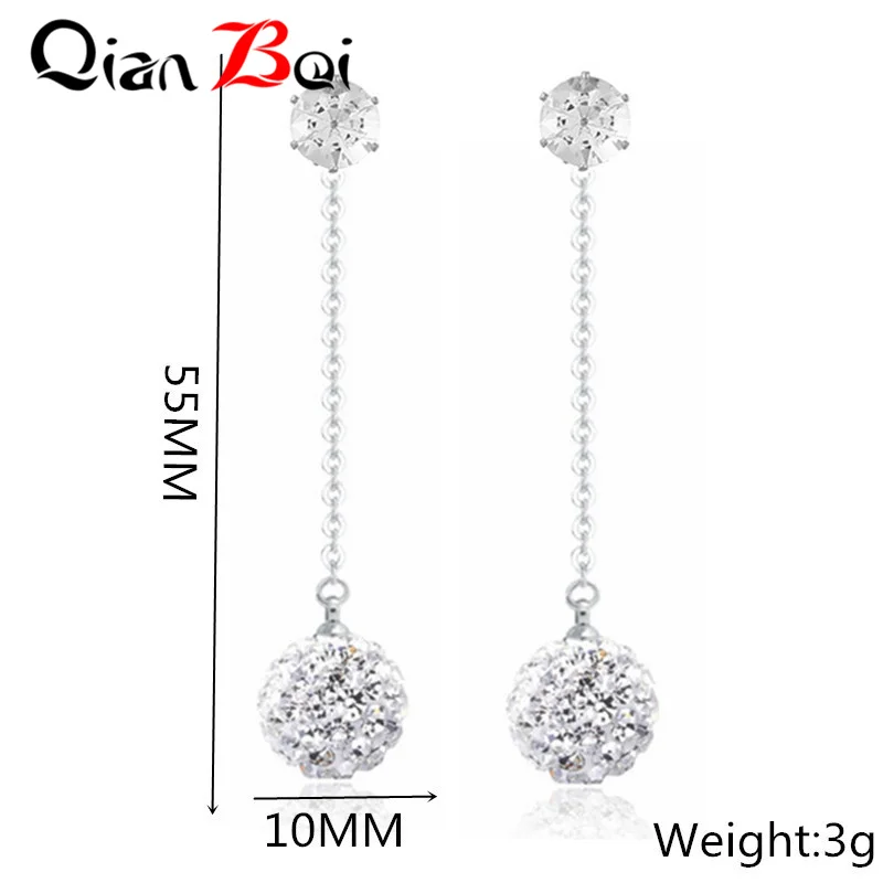 QianBei New Arrival 13 Color Multi Color Ball Crystal Ear Drop Fashion Jewelry Alloy  For Women Earrings Party Gifts