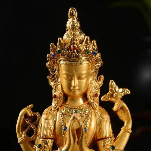 Tibet Tibetan Buddhism Buddhist Gild Four Armed Guan Yin Kwan Yin Buddha Statue