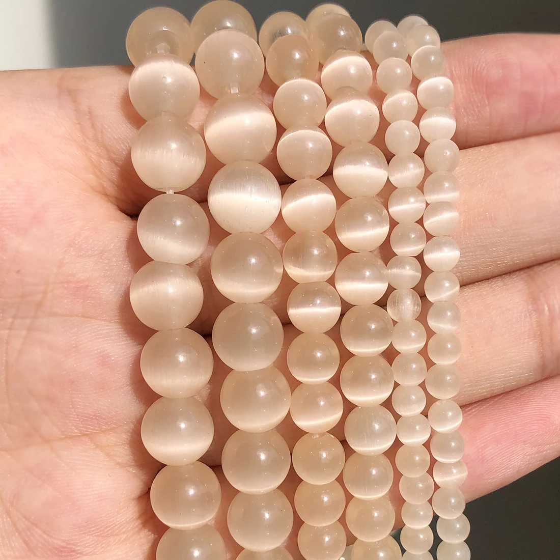 Champagne Cat Eye Opal Beads Natural Moonstone Round Loose Glass Beads for Jewelry Making DIY Bracelet Necklace 15\