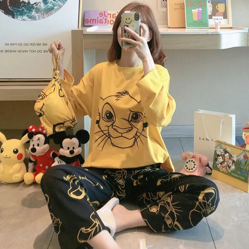 Mickey Minnie die Lion King druck mädchen lange ärmeln pyjamas herbst nette lose lange ärmeln hosen pyjamas hause service anzug