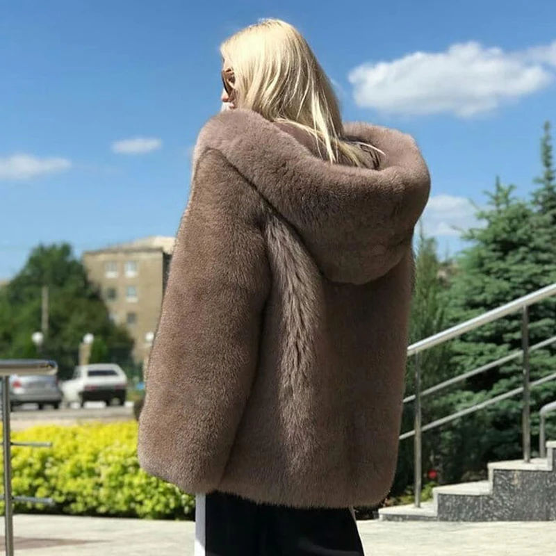 70cm lange echte Fuchs pelz mäntel mit Kapuze dicke warme Pelz mäntel trend ige neue Frauen echte Fuchs pelzmantel ganze Haut Outwear