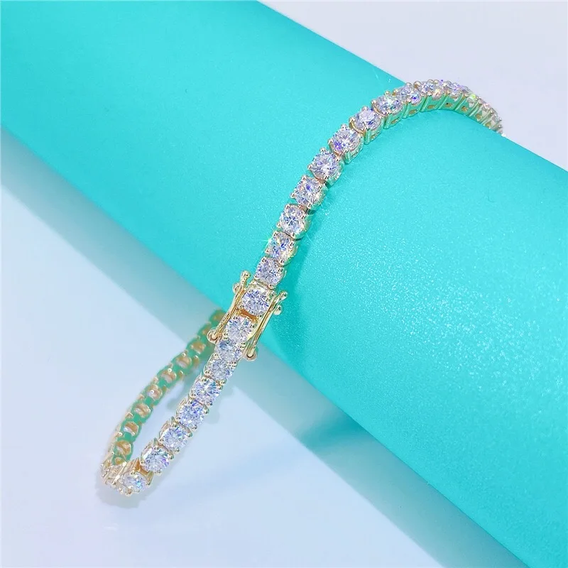 Classic 925 Sterling Silver 2-5mm Real D Color VVS1 Moissanite Tennis Chain Bracelets for Women Hiphop Bling Single Row Bracelet