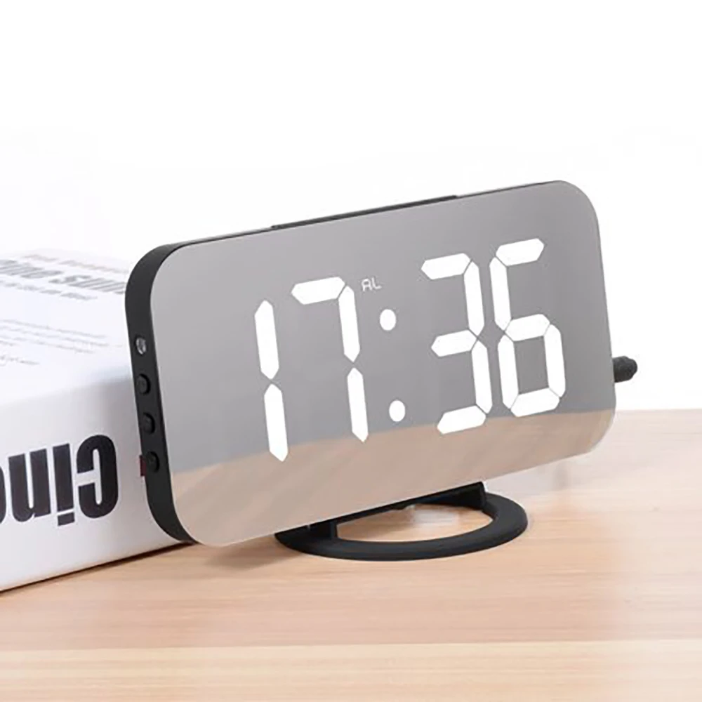 

Alarm Clock Digital Electronic Smart Mechanical LED Display Time Table Desk 2 USB Charger Ports For Iphone Android Mirror Snooze