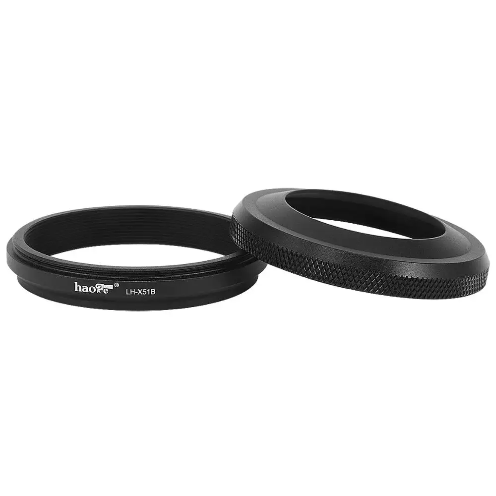 Haoge LH-X51B 2in1 All Metal Ultra-Thin Lens Hood with Adapter Ring Set for Fuji Fujifilm FinePix X100V Camera Black