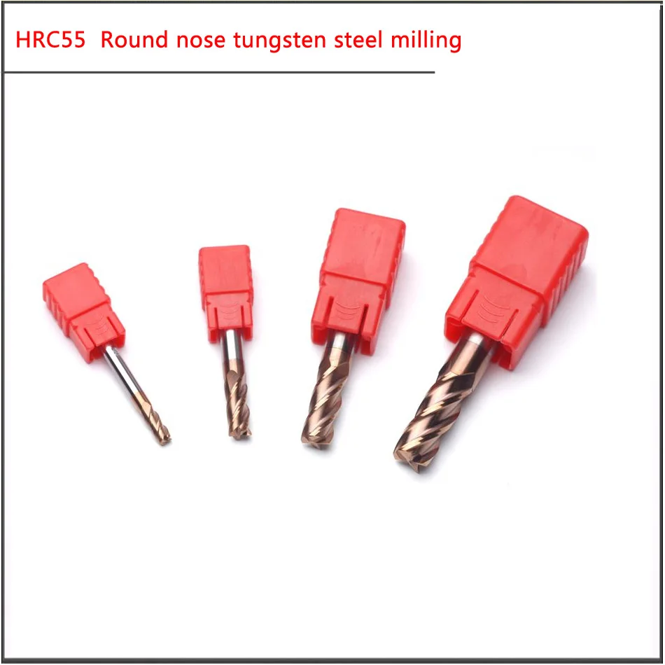 HRC55 R Milling cutter 1/2/3/4/6/8/10/12/16 R0.2/R0.3/R0.5/R1 Four-edge high hardness tungsten steel round nose milling cutter