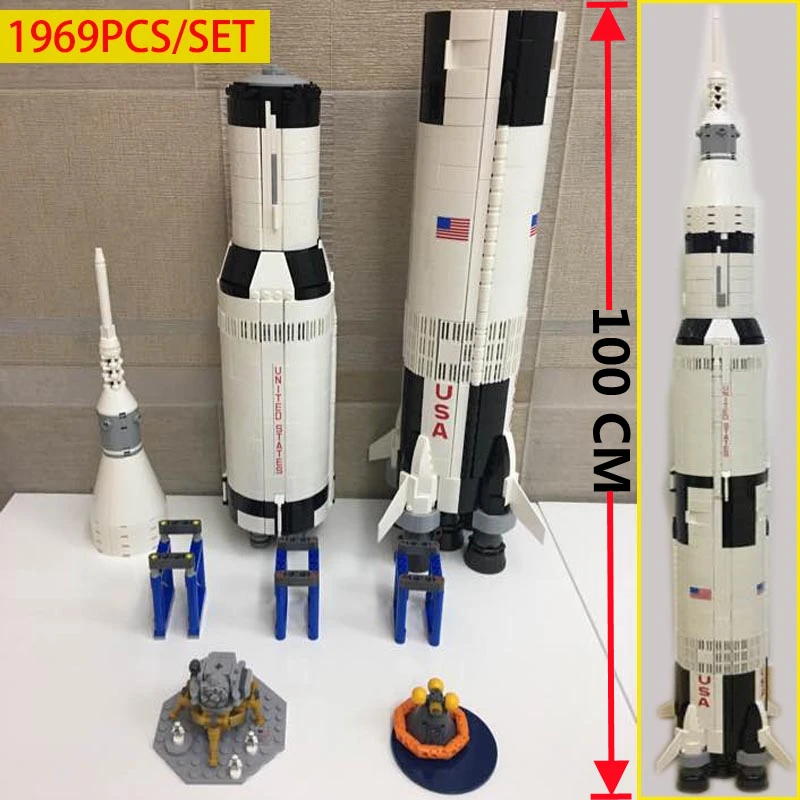 Height 100 Cm The Apollo Saturn No.5 Educational DIY Model Building Blocks Bricks Fit 21309 Rocket Toys for Kids Birthday Gifts