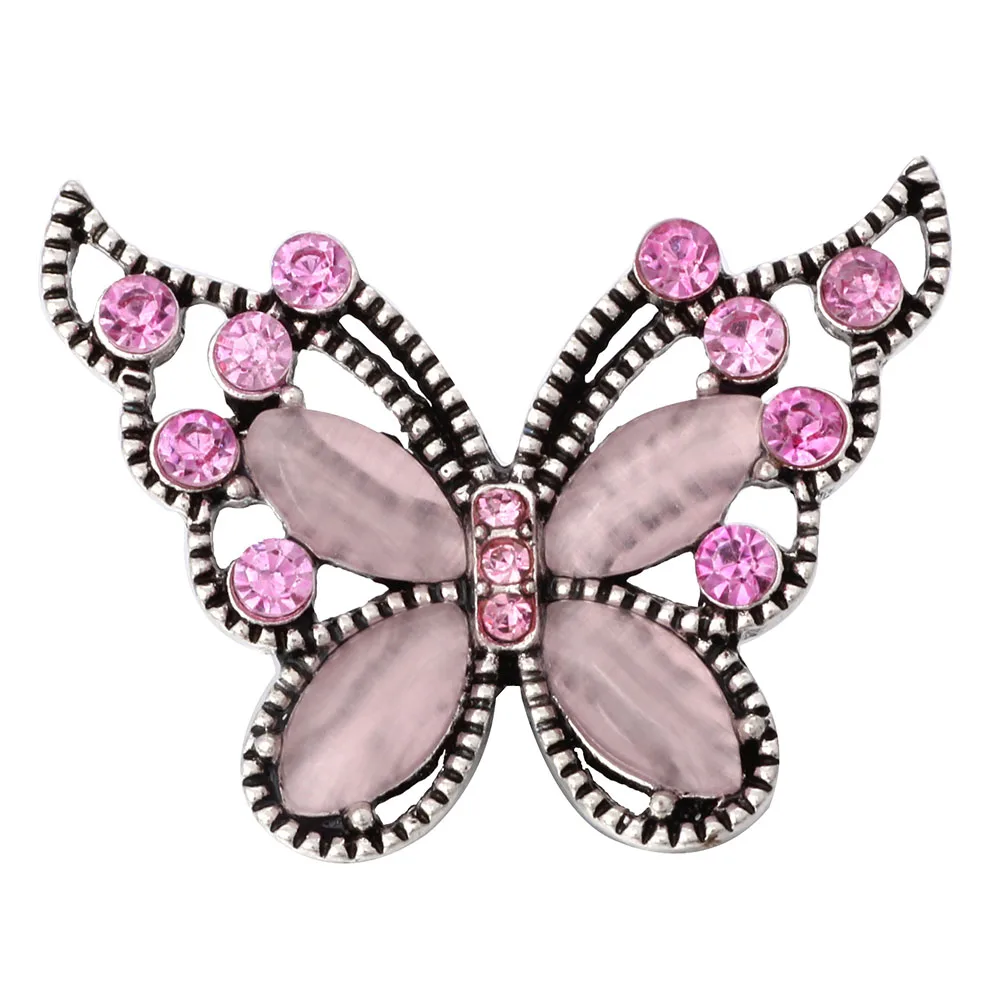 6pcs/lot 18mm Crystal Butterfly Metal Snap Button Jewelry Fit DIY Bracelet Bangles ZA1313