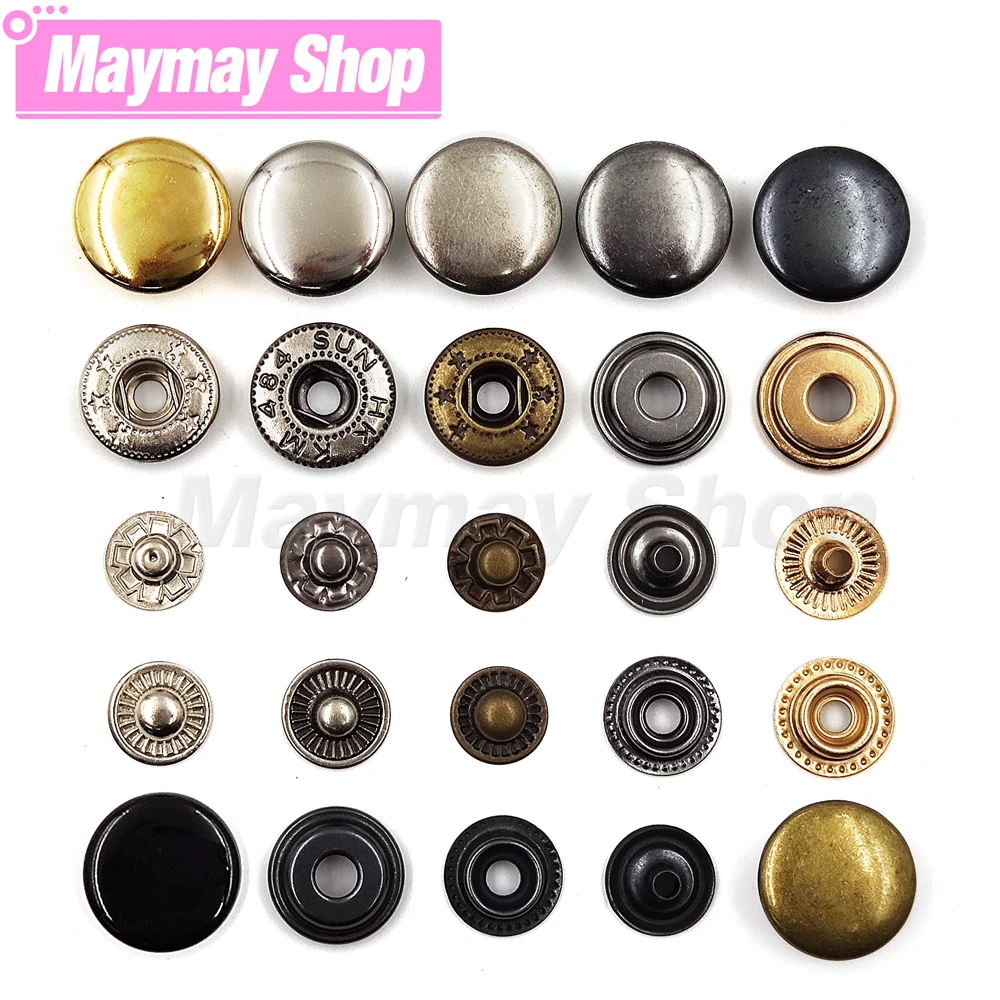 10Sets 201/203/831/633/655 Snap Fasteners Metal Snaps Press Button Studs For Sewing Clothes Garment Bags Shoes Leathercraft