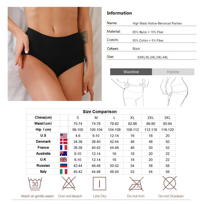 Women Menstrual Panties Cotton Super Absorbent Period Briefs Leakproof Breathable Physiological Underwear Safety High Waist DULA