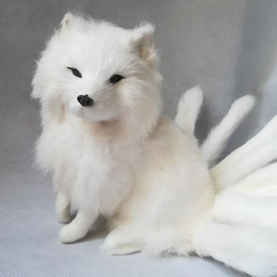 

about 22x20cm plastic&fur white fairy fox with nine tails hard model stage prop craft home decoration toy Xmas gift w0144