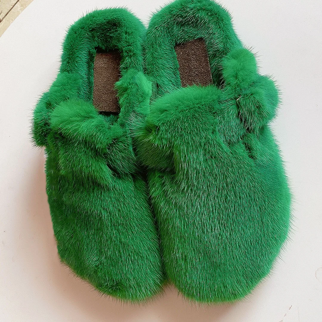 Luxuriöse, bequeme Damen-Slipper aus Naturfell, flache Schuhe, Plüsch-Mules, Sandalen, flauschige Hausschuhe aus echtem Nerzfell für Damen – Detail 13