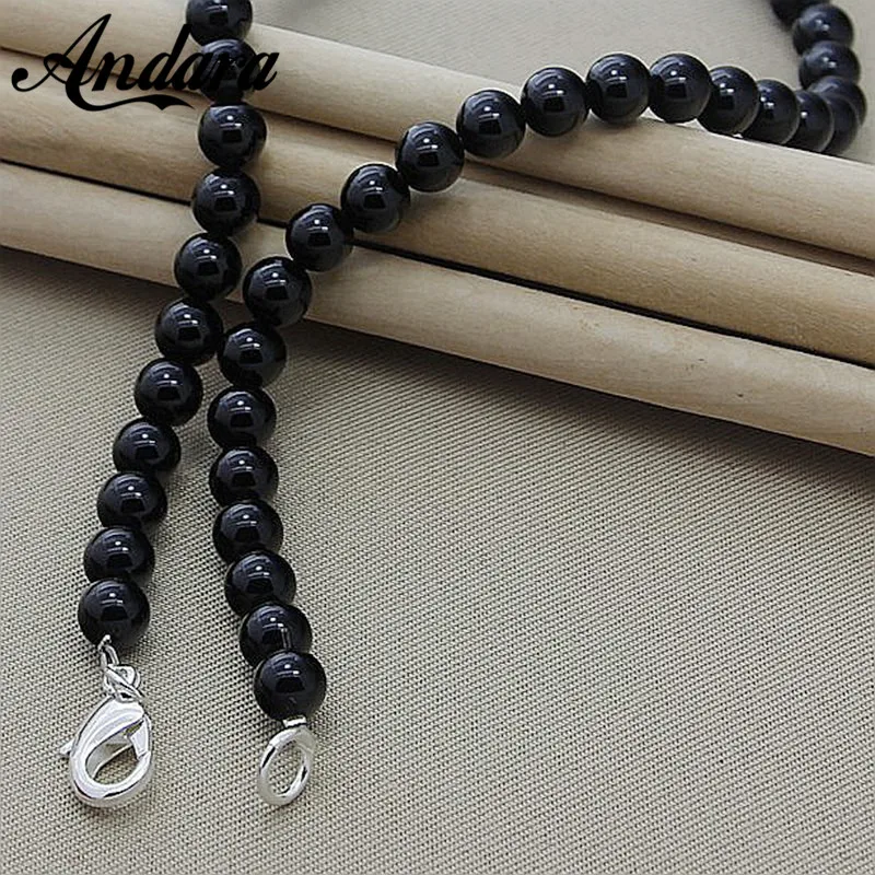 Hot Selling 925 Silver Black Pearl Necklaces OT Buckle Fashion Jewelry Accessories for Women Men N096