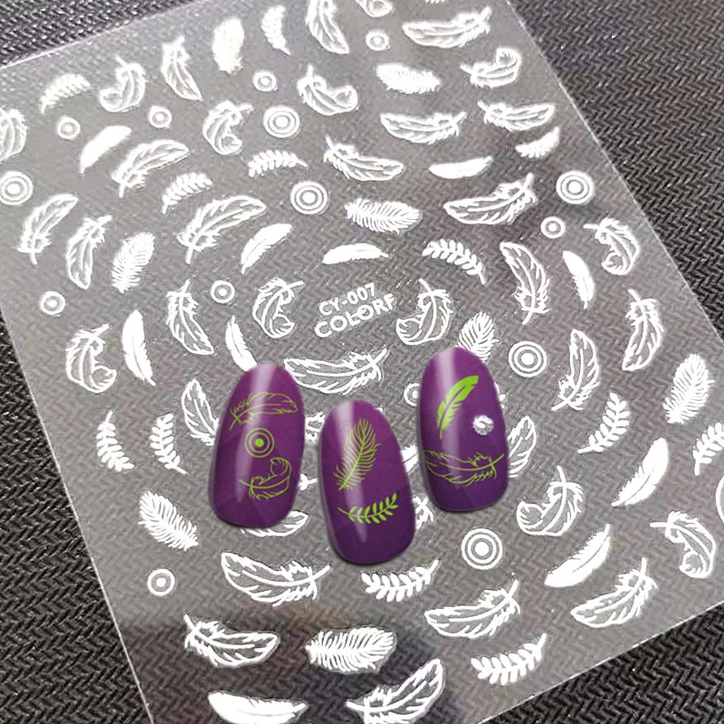 Newest Feather 3D Self Adhesive Back Glue Decals Slider DIY Decoration Tips for Nail Sticker CY 007