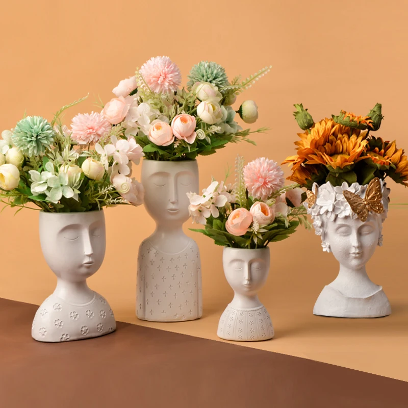 

Nordic Resin Vase Sculpture Statue Figure Flower Pot Room Decor Flower Arrangement Creative Crafts Storage Box Pen Holder