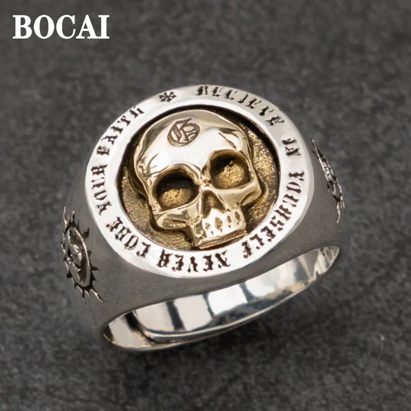 

BOCAI New Original Design 100% Pure S925 Silver Skull Man Ring Trendy Punk Rock Jewelry