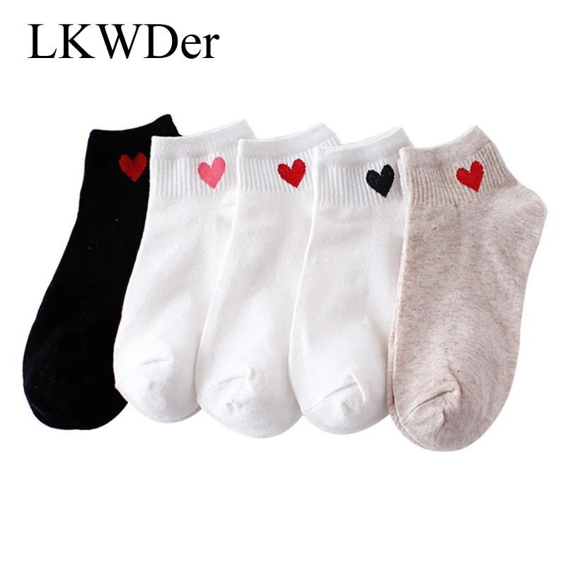 LKWDer 3 Pairs Women Solid Color Love Heart Short Socks Fashion Korean Japanese Harajuku Cute Cotton Sock Lady Girl Ankle Socks image 2