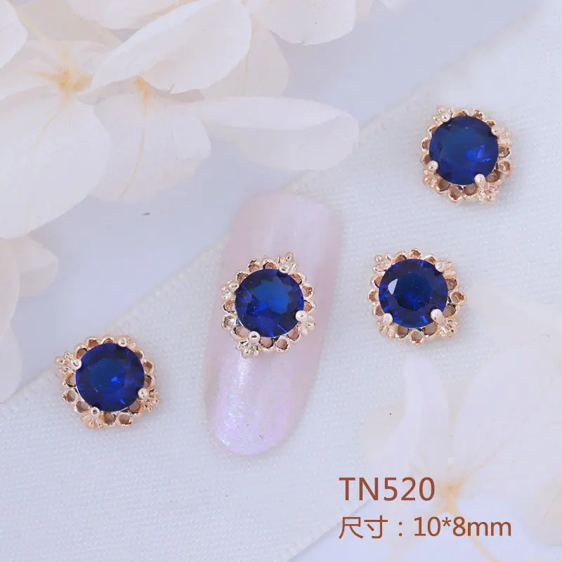 10 unids/lote de manicura 3D de aleación de circonita redonda, accesorios de metal para decoración de uñas DIY, adornos para uñas, oro, plata, rosa, 10 unids/lote
