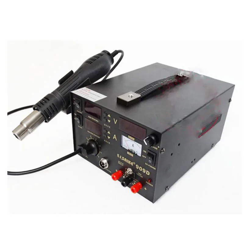 110V Saike 909D 3 in 1 Heat Air Gun Solder Iron Soldering Station+Power Supply