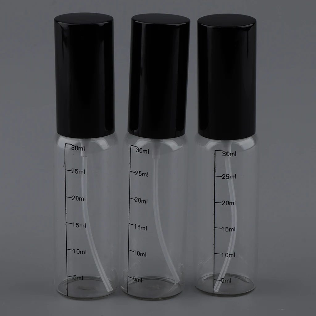 Bouteilles de parfum transparentes (30ml, 3 pièces), bouteille de pulvérisation d'atomiseur de parfum rechargeable de voyage, bouteille vide de parfum avec l'échelle