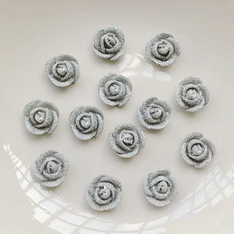 80PCS 12MM  3D Frosted Rose Resin Flat Back Process for Rings, Hair Pins, DIY Scrapbook Process Jewelry Material Accessories