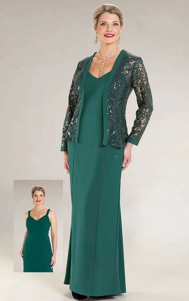 Robe pour mère de la mariée verte, avec veste, en dentelle, paillettes, bon marché, robe d'invitées de mariage, tenue formelle personnalisée pour femmes