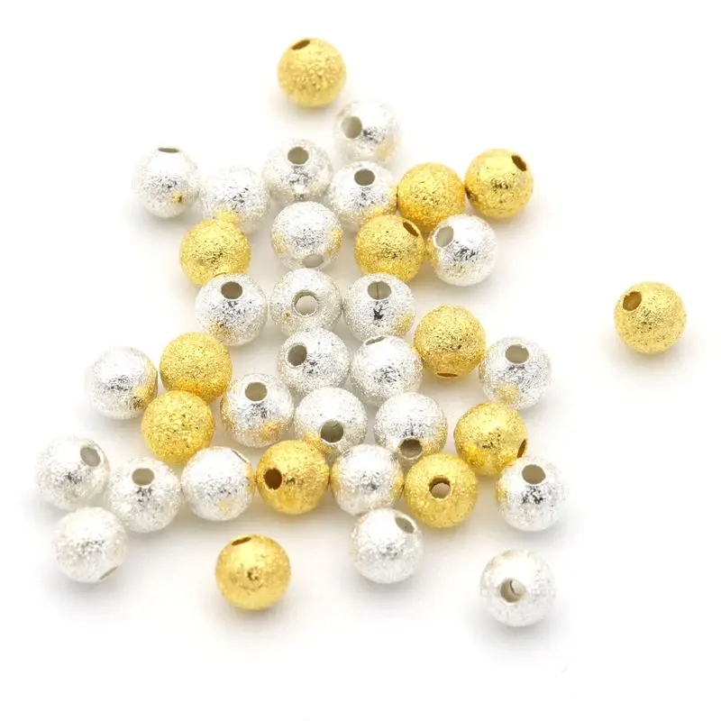 Vergoldete Silberfarbe Spacer Seed Ball Frosted Metallperlen für Schmuckherstellung Perlenarbeiten Handarbeit Diy Zubehör Großhandel – Detail 1