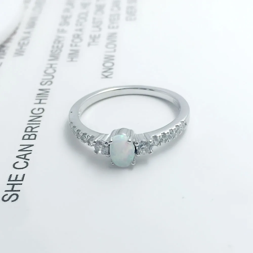 Opal Rings 925 Sterling Silver Cubic Zirconia Women Wedding Ring Simple Thin Female Finger Rings Fine Jewelry (Lam Hub Fong)