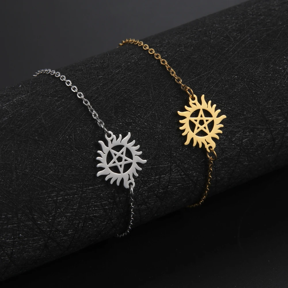 Unift Inspired Sun Star Bracelet Natural Dean Pentagram Charms Stainless Steel Supernatural Vintage Wicca Female Jewelry Gifts - view 3