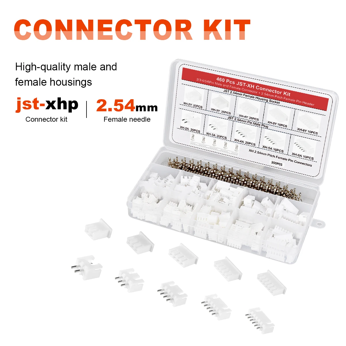 JST XH2.54 PH2.0 Male Female Connector Kit 2/3/4/5/6 Pin Plug with Terminal Wires Cables Socket Header Wire Connectors Kit