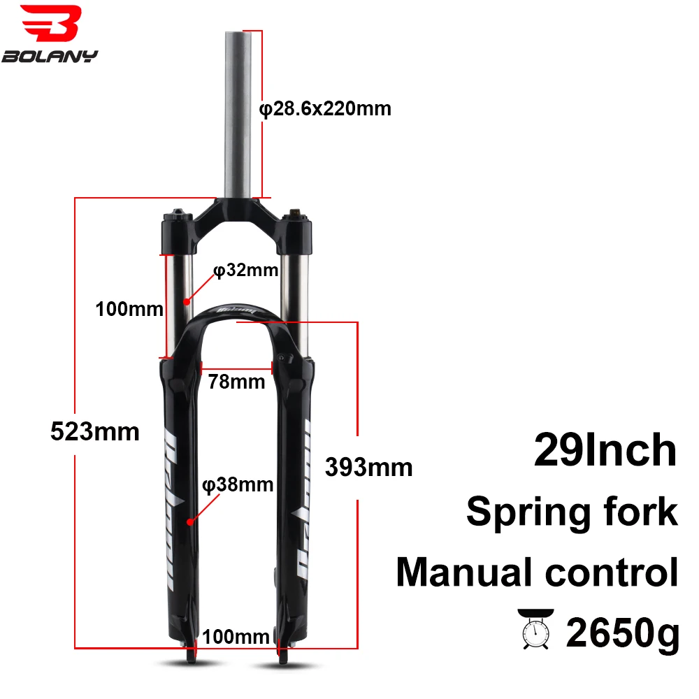 Bolany 29inch Mountain Bike Forks 26inchSpring Forks 27.5inch MTB forks 100mm travel Mechanical Shock Forks