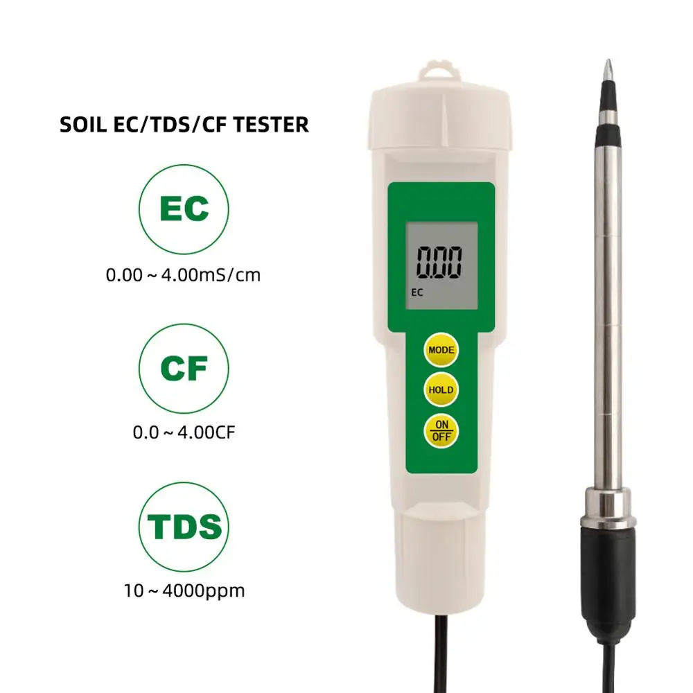 EC-3185 Waterproof Soil Meter EC/TDS/CF Soil Tester with Probe for Greenhouse Cultivation, Horticulture Cultivation, Laboratory