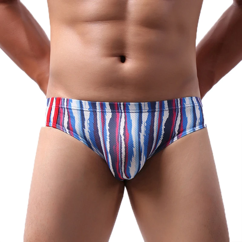 Mens Underwear Mesh Breathable Printed Briefs Seamless Bugle Pouch Panties Calzoncillo Hombre Slip Underpants Quick Dry Bikini