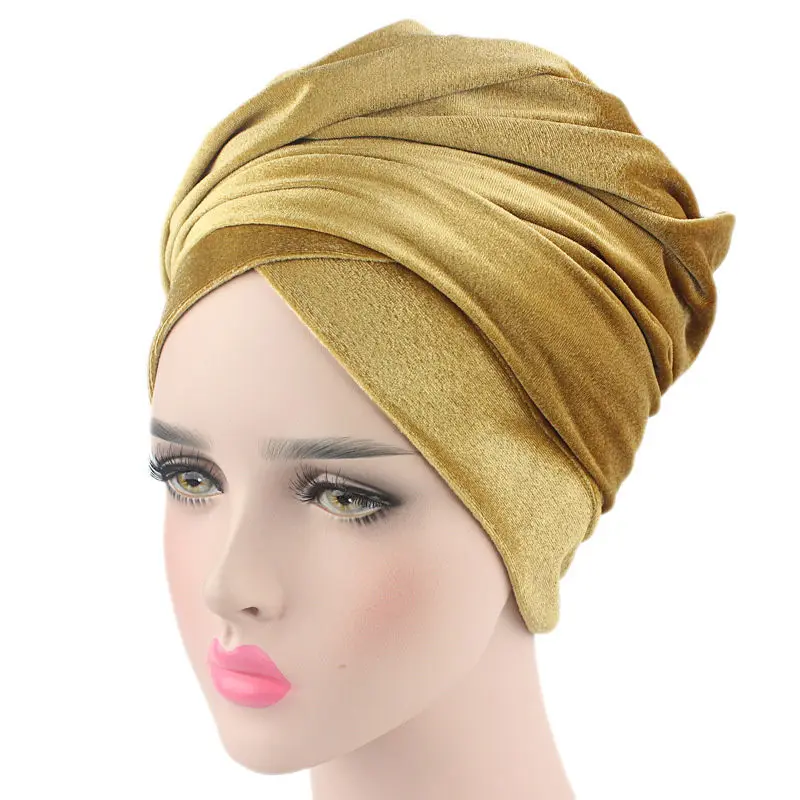 Solid Color Velvet Hijab Turban Caps for Women Muslim Head Scarf Hat Long Tail African Wraps Cap Islamic Under Scarf Bonnet