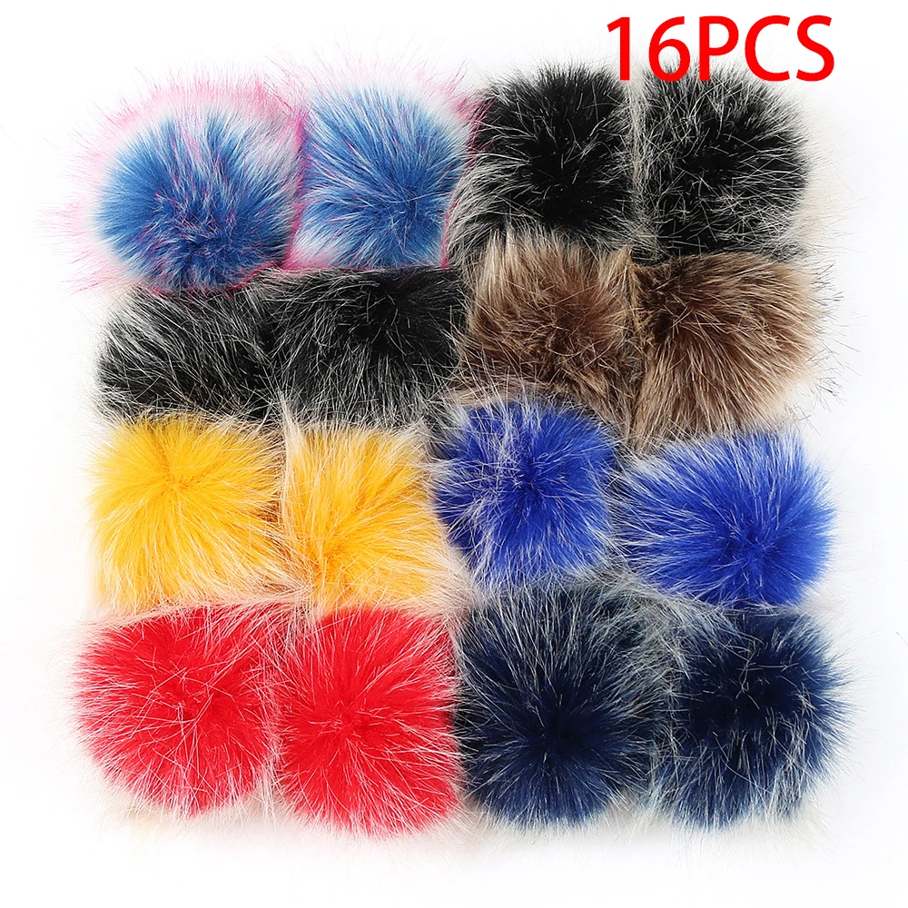 1/16PC Fake Hairball Hat Ball Pom Pom Handmade DIY Artificial Ball Wholesale Cap Accessories Faux Fox Fur Balls With Rubber Band