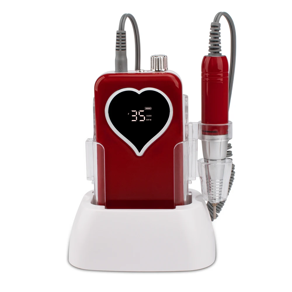 

Red Heart Cordless Nail Drill Machine 35000RPM Rechargeable Portable Wireless Manicure Electric Nail File Polisher for Beauty