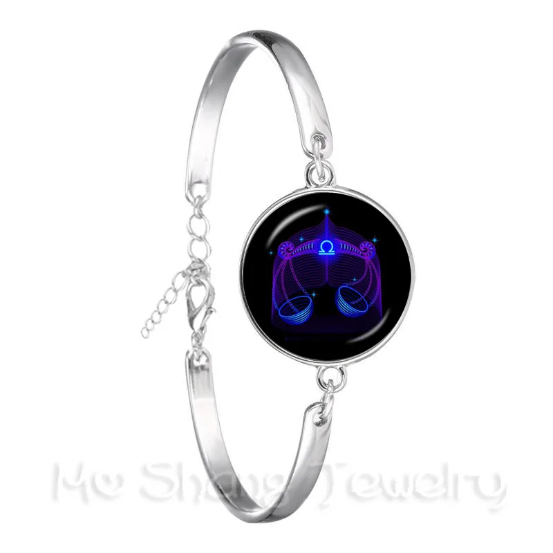 Libra/Escorpio/Sagitario/Capricórnio/Acuario/Pezes Signos del Zodíaco Pulsera Retro 12 Constelaciones Cabujón Gema de Vidrio Cumpleaños