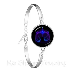 Libra/Scorpio/Sagittarius/Capricorn/Aquarius/Pisces Zodiac Signs Bracelet Retro 12 Constellations Cabochon Glass Gem Birthday