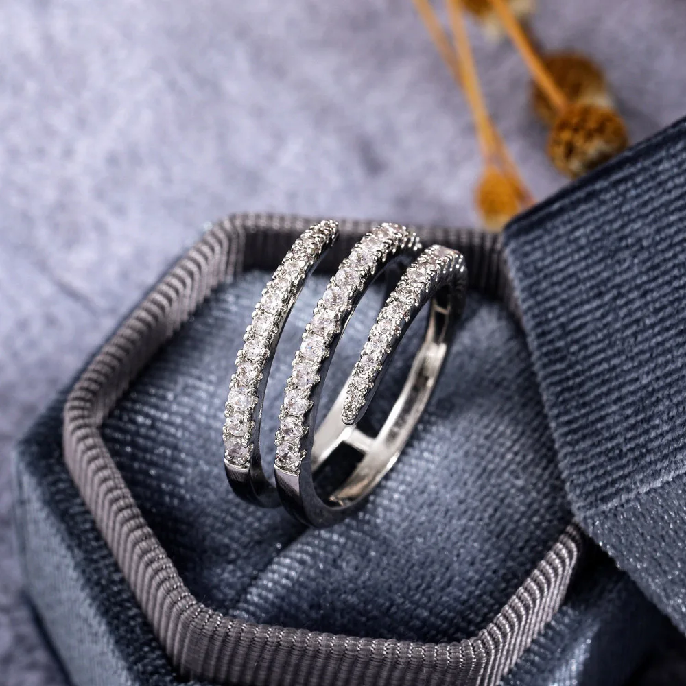 Three Circle Winding Ring For Women Kpop Silver Color Zircon Wedding Engagement Jewelry Wholesale Accessories KBR398