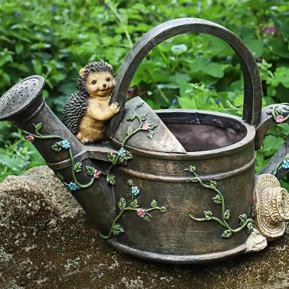 Garden Figurine Attractive Non-fading Resin Hedgehogs Flower Jar Sculpture Ornament Eye-catching Animal Statue Decor Accessories