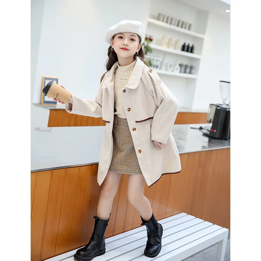 5-16Years Kids Woolen Solid Jackets for Girls Elegant Long Coat 2021 Autumn Winter Girls Thick Outerwear Children Overcoat 6 8 9