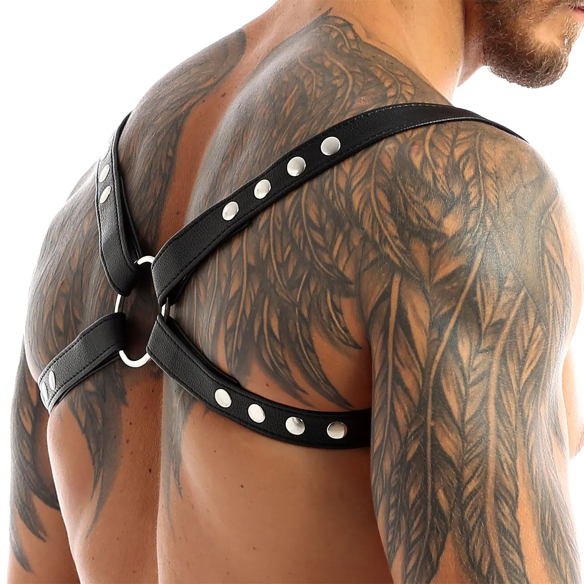 Faux Leather Adjustable Body Chest Harness Men Lingerie Costume Accessories Shoulder Harness Straps Belts with Press Buttons