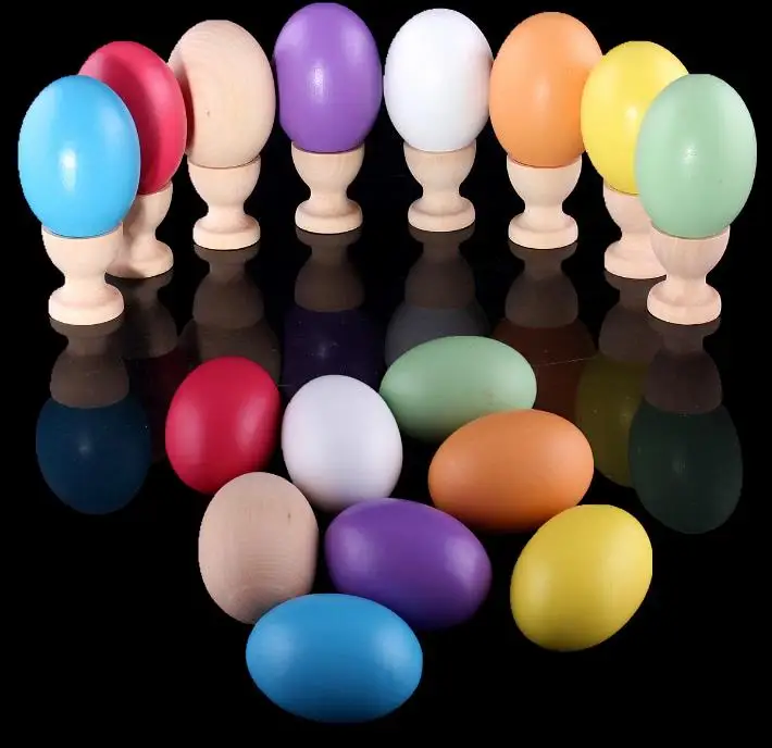 

Simulation Wood Egg with Holder Base DIY Hand Painted Wooden Easter Eggs for Children Kids Gift ni243