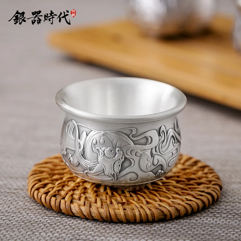 Silver age 999 sterling silver sample tea cup retro seiko household kung fu tea cup single double masters cup