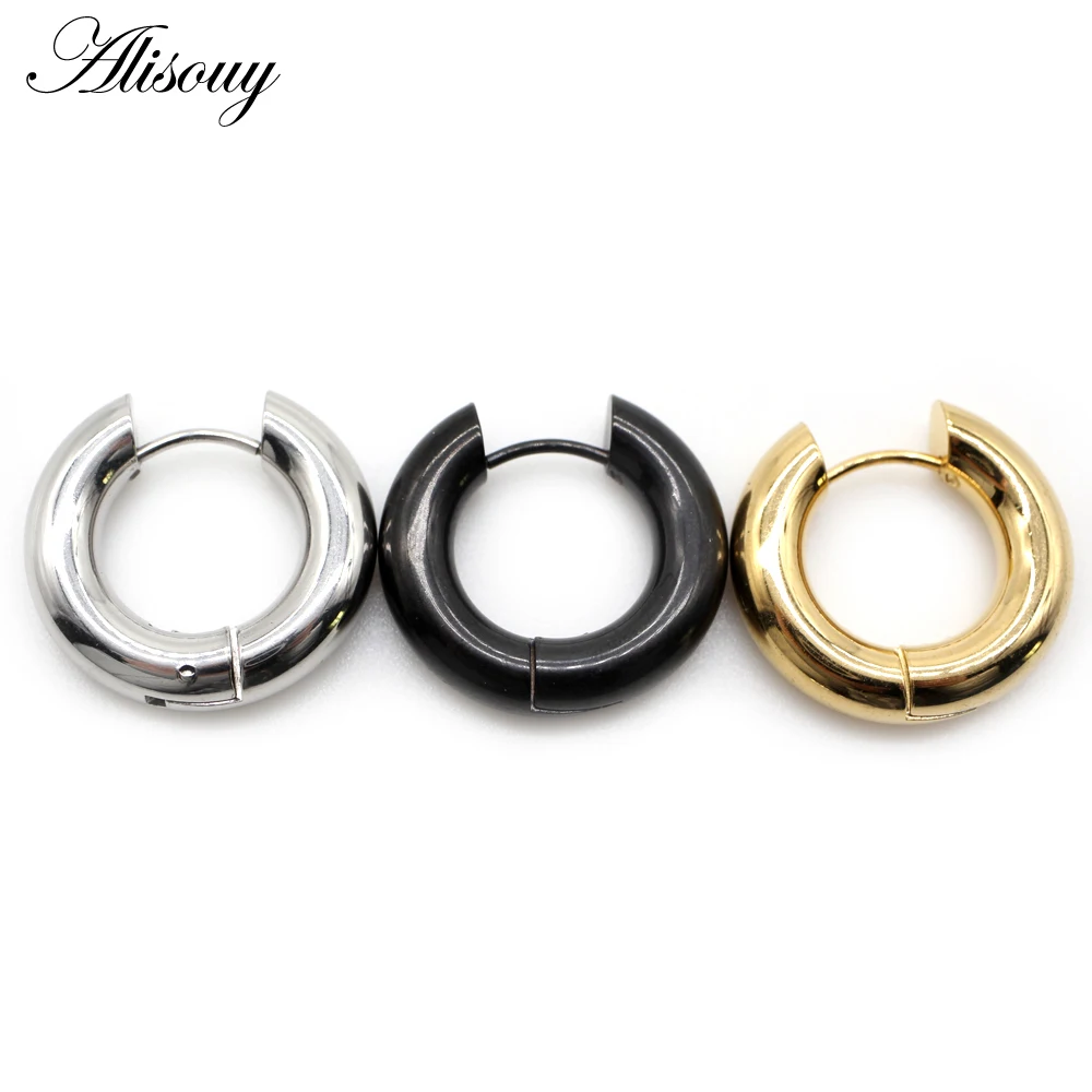 Alisouy 2pcs Stainless Steel 1.6/2/2.5/3/5mm Thick Women Men Circle Clip Round Hoop Earrings Ear Helix Punk Piercing Jewelry