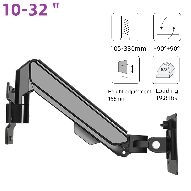 

10"-32" Monitor Wall Mount Screen Aluminum Gas Spring Air Press Articulated Arm Soporte TV Bracket Holder PC Display Stand W31