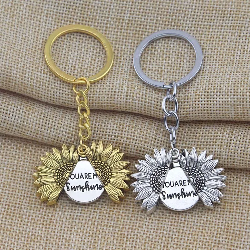 Sunflower Keychain You are my sunshine Keychain Open Locket Letter Custom Keyring for Women Men Dropshipping Valentine's day image 6