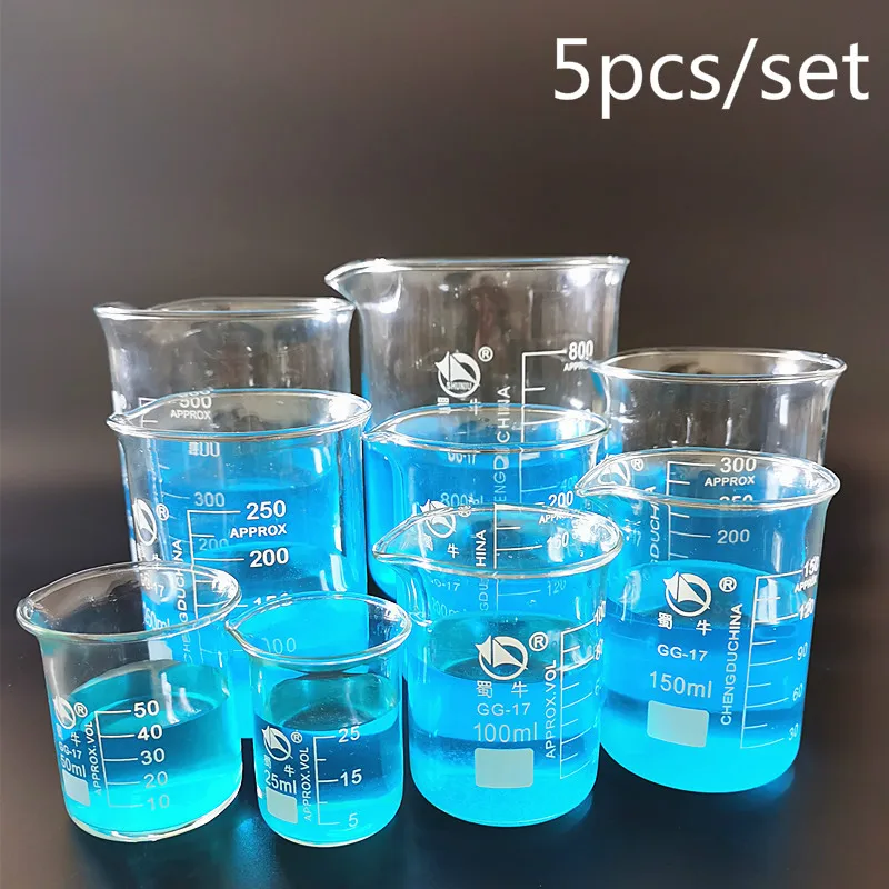 1set Low Form Beaker Chemistry Laboratory Borosilicate Glass Transparent Beaker Flask Thickened With Spout