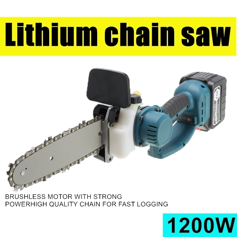 8 Inch 88V Rechargeable Electric Saw Chainsaw 1200W Brushless Motor with 2 Batteries Woodworking Cutter Tool For Makita Battery