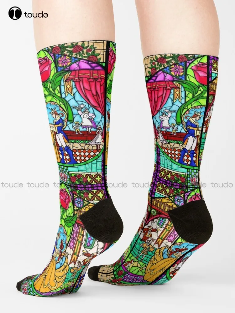 Patterns Of The Stained Glass Window Socks Black Baseball Socks Personalized Custom Unisex Adult Teen Youth Socks Funny Sock