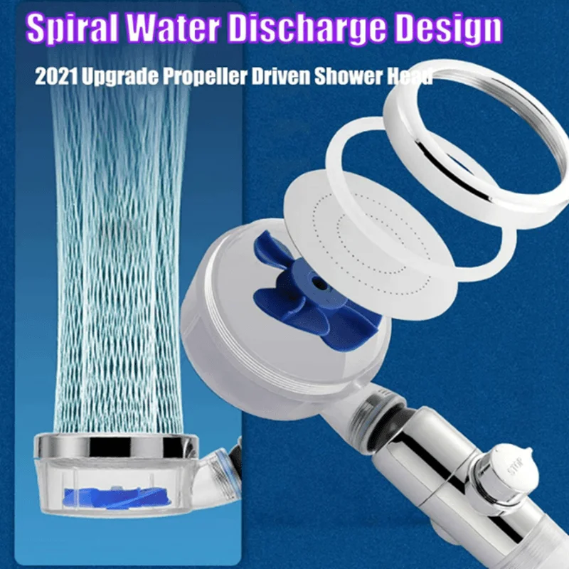 3 Modes Propeller Shower Head High Pressure Water Filter Saving Faucet Turbo Rainfall 360 Rotating Spray Nozzle Bathroom Shower